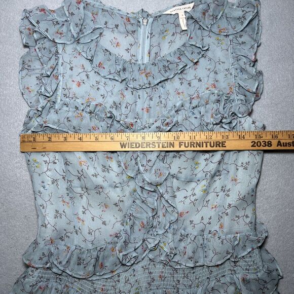 Rebecca Taylor Sleeveless Silk Chiffon Ruffle Tier Dress Size 4 Vine Floral Blue - Picture 7 of 11